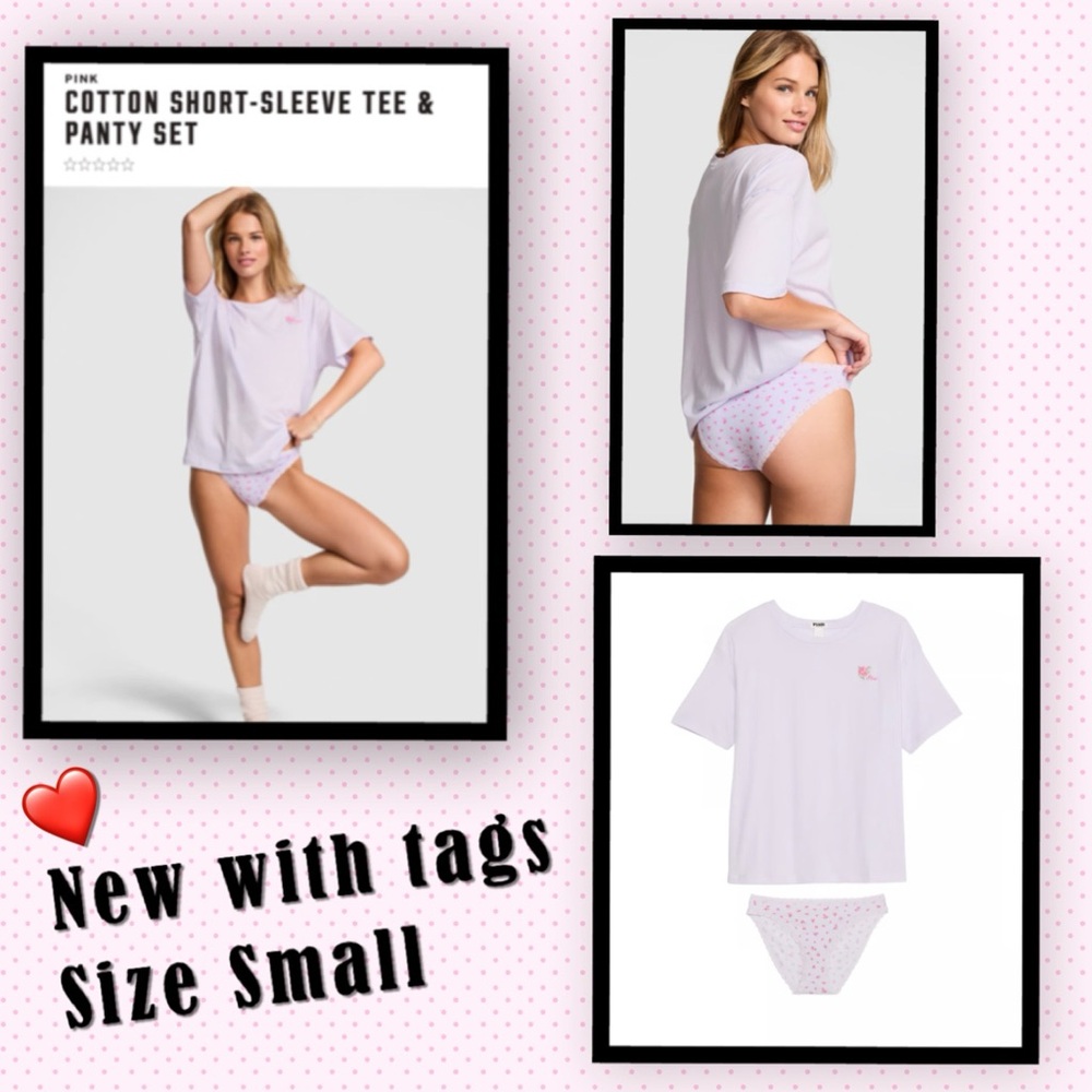 PINK Cotton Short-Sleeve Tee & Panty Set - White and Pink